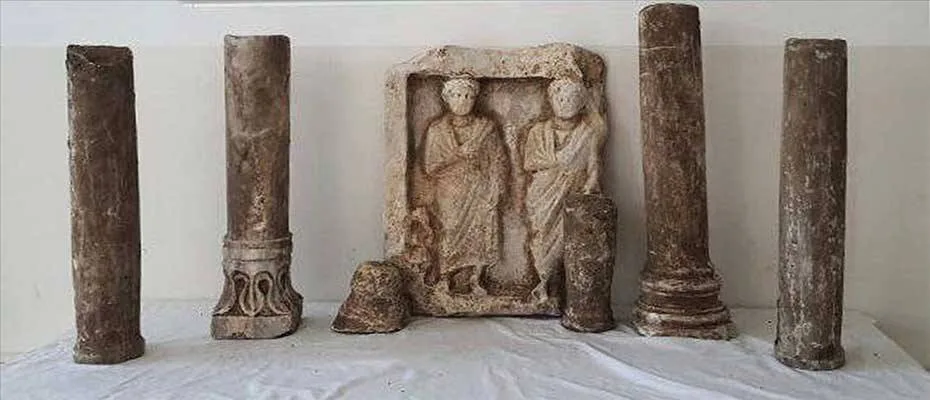 Kocaeli’de Roma dönemine ait olduğu değerlendirilen mezar taşı ve sütunları ele geçirildi